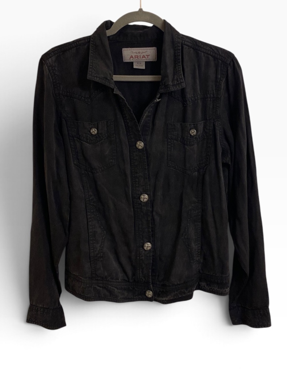 ARIAT BUTTON FRONT BLACK DENIM TENCEL POCKET SHIRT EAGLE BUTTONS MEDIUM FABULOUS